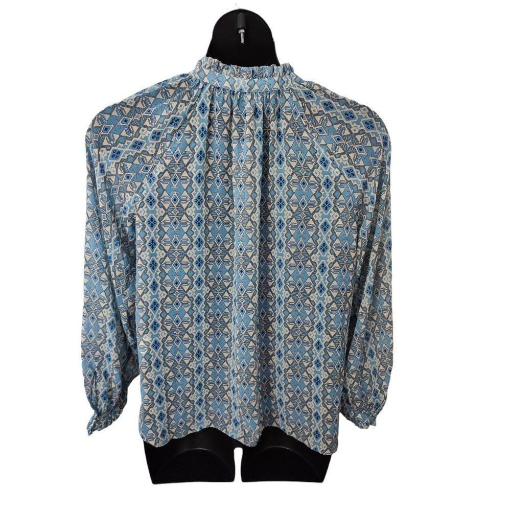 Elan Cera Peasant Tie - Neck Blouse Top Blue Aztec Print - Picture 5 of 6